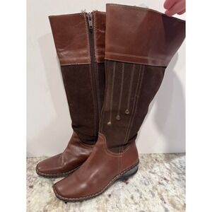 Lassen Brown Leather Suede Tall Riding Boots Women Size 6.5 M Side Zip Comfort